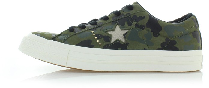 Női sötétzöld alacsony szárú bőr tornacipő One Star Gold Camo
