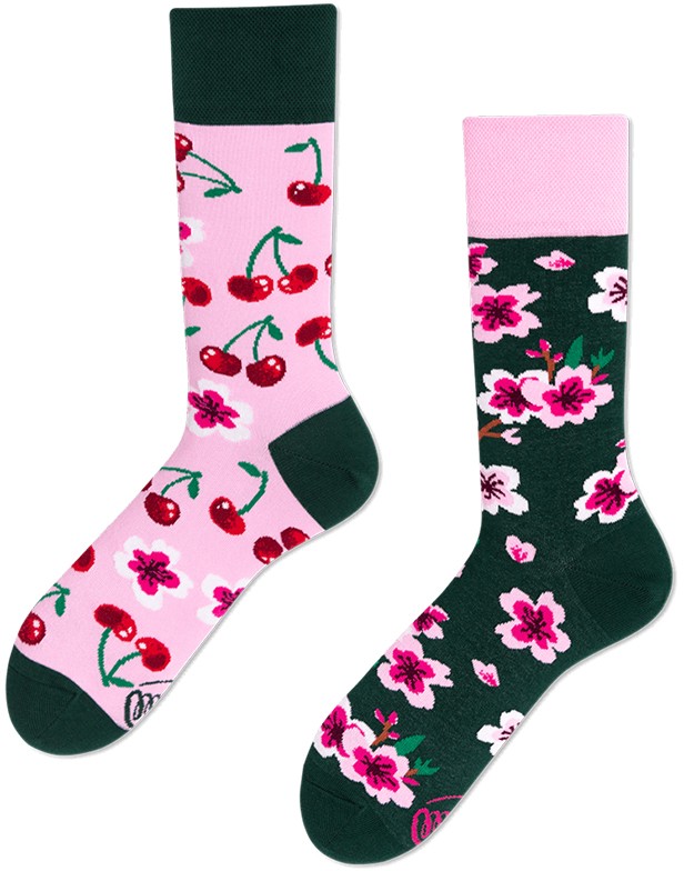 Rózsaszín-zöld zokni Cherry Blossom