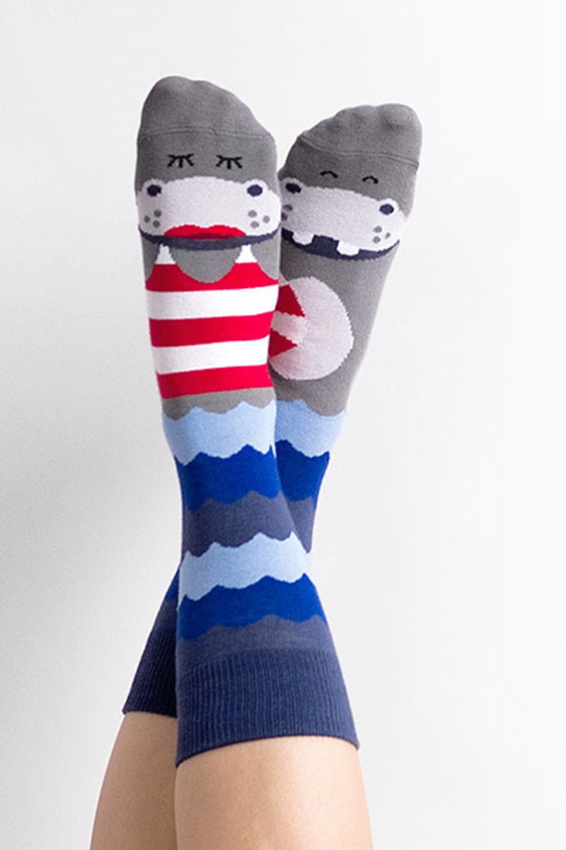 Kék-szürke zokni Mr. and Mrs. Hippo