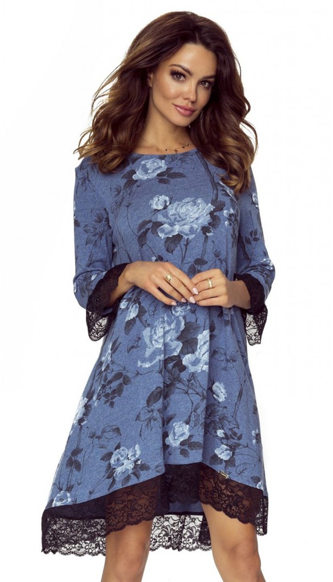 Kék virágmintás ruha M53613