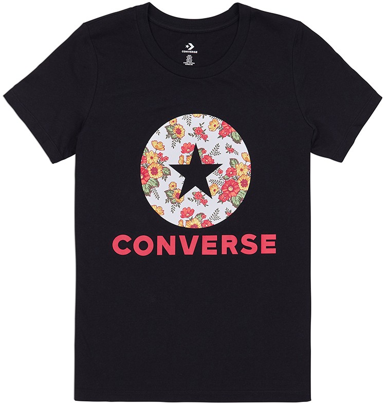 Fekete póló Converse in Bloom Floral Tee