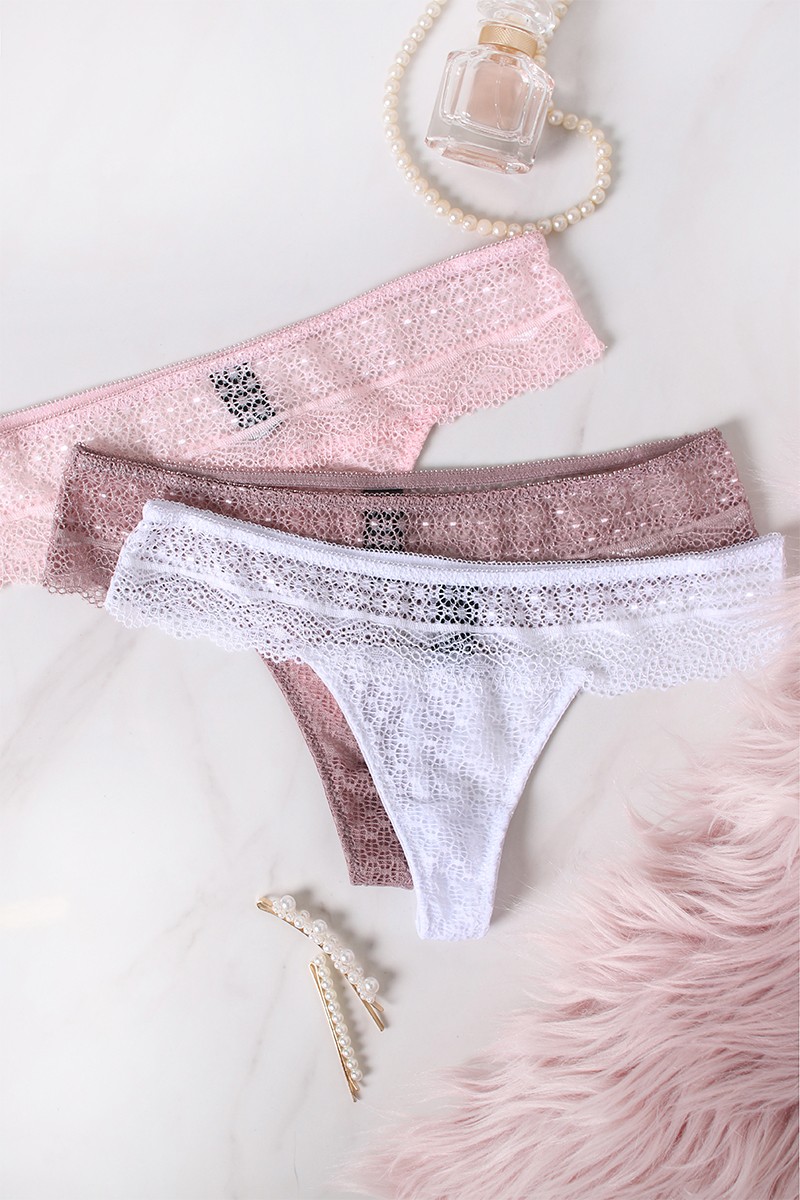 Tanga triopack Next Move Thongs - lila + fehér + rózsaszín