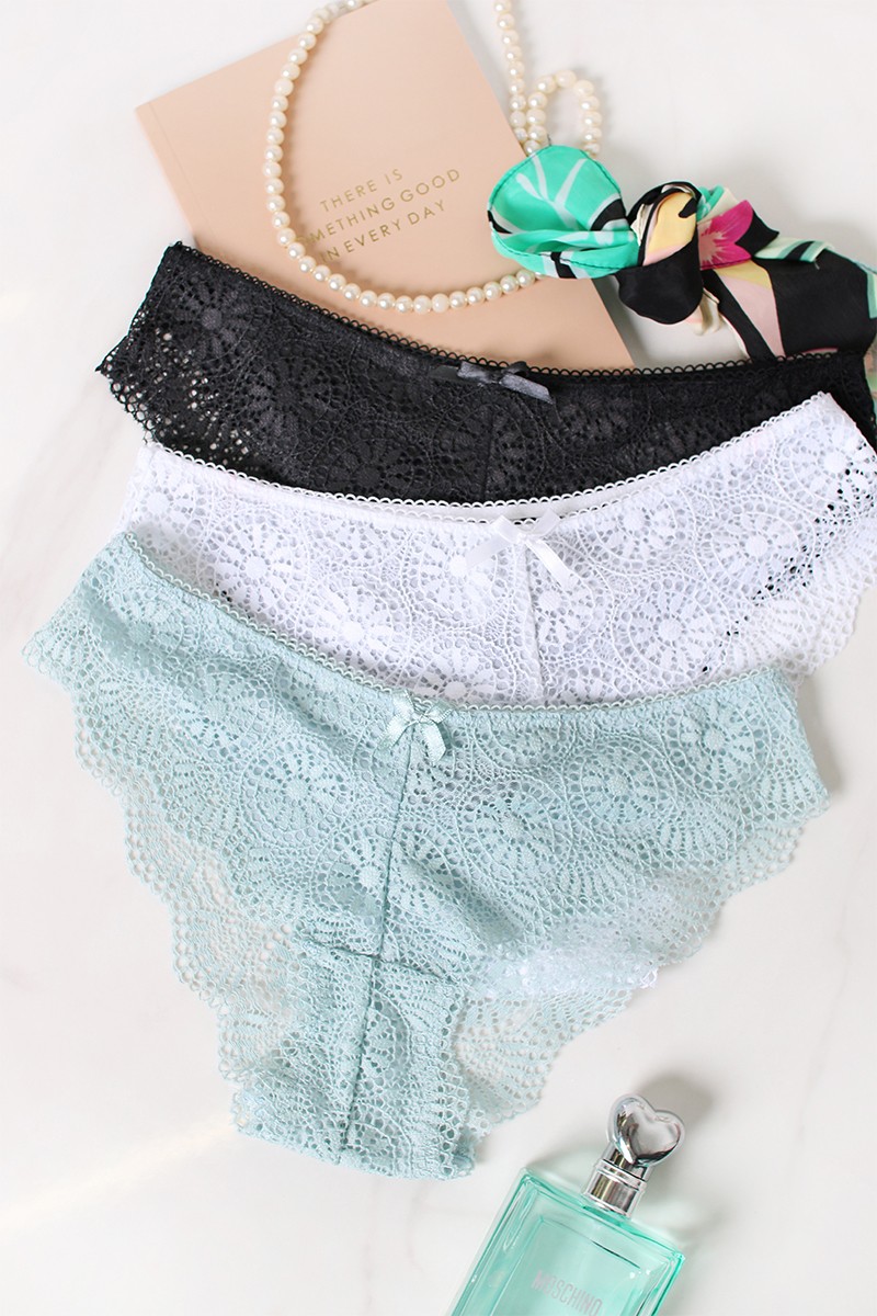 Alsó triopack Crochet My Way Bikinis - fekete + menta + fehér