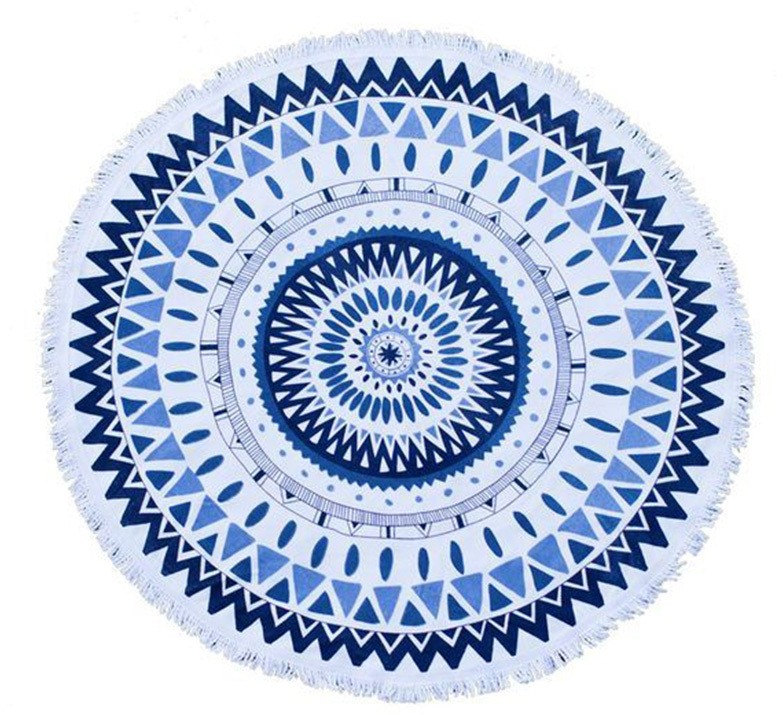 Kék-fehér kerek törölköző Blue Mandala