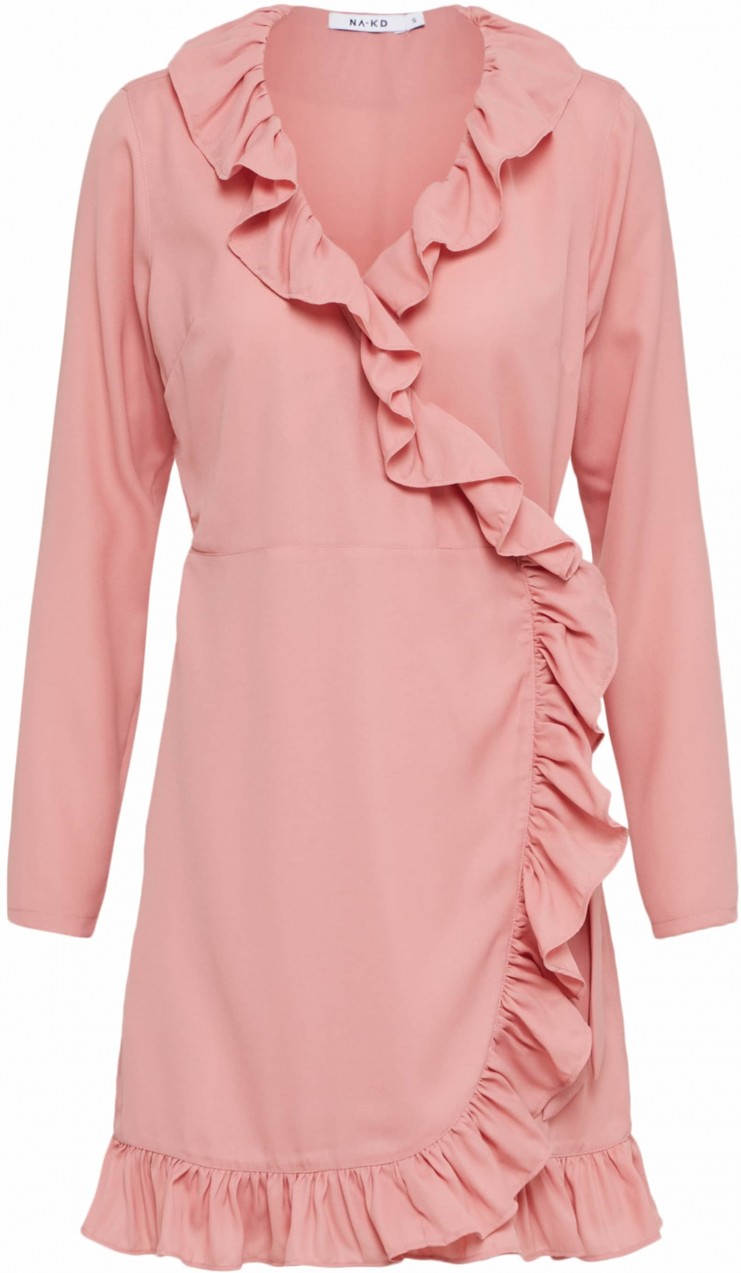 NA-KD Ruha 'Long Sleeve Wrap Frill Dress'  rózsaszín