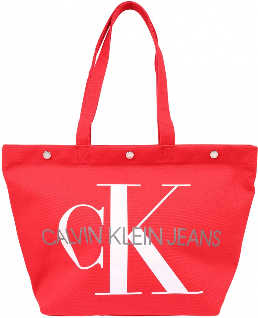 Calvin Klein Jeans Shopper táska 'E/W BOTTOM TOTE MONOGRAM'  piros