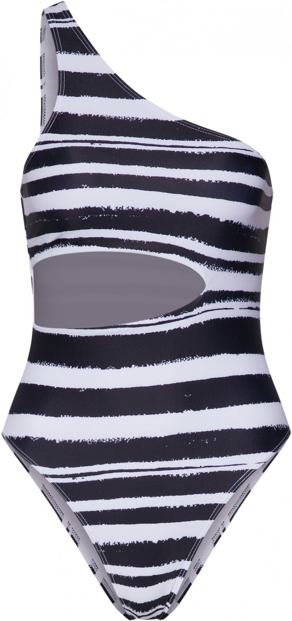 Missguided Fürdőruhák 'One Shoulder Cut Out Swimsuit'  fekete / fehér