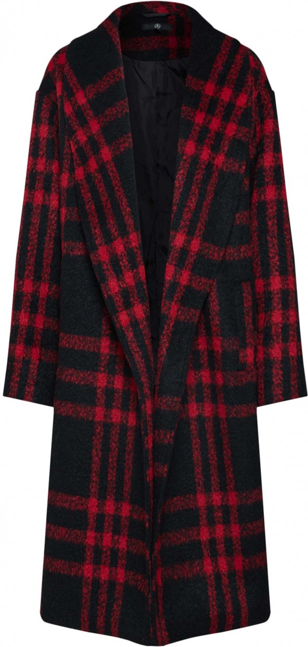 Missguided Átmeneti kabátok 'Check Shawl Collar Coat'  piros / fekete