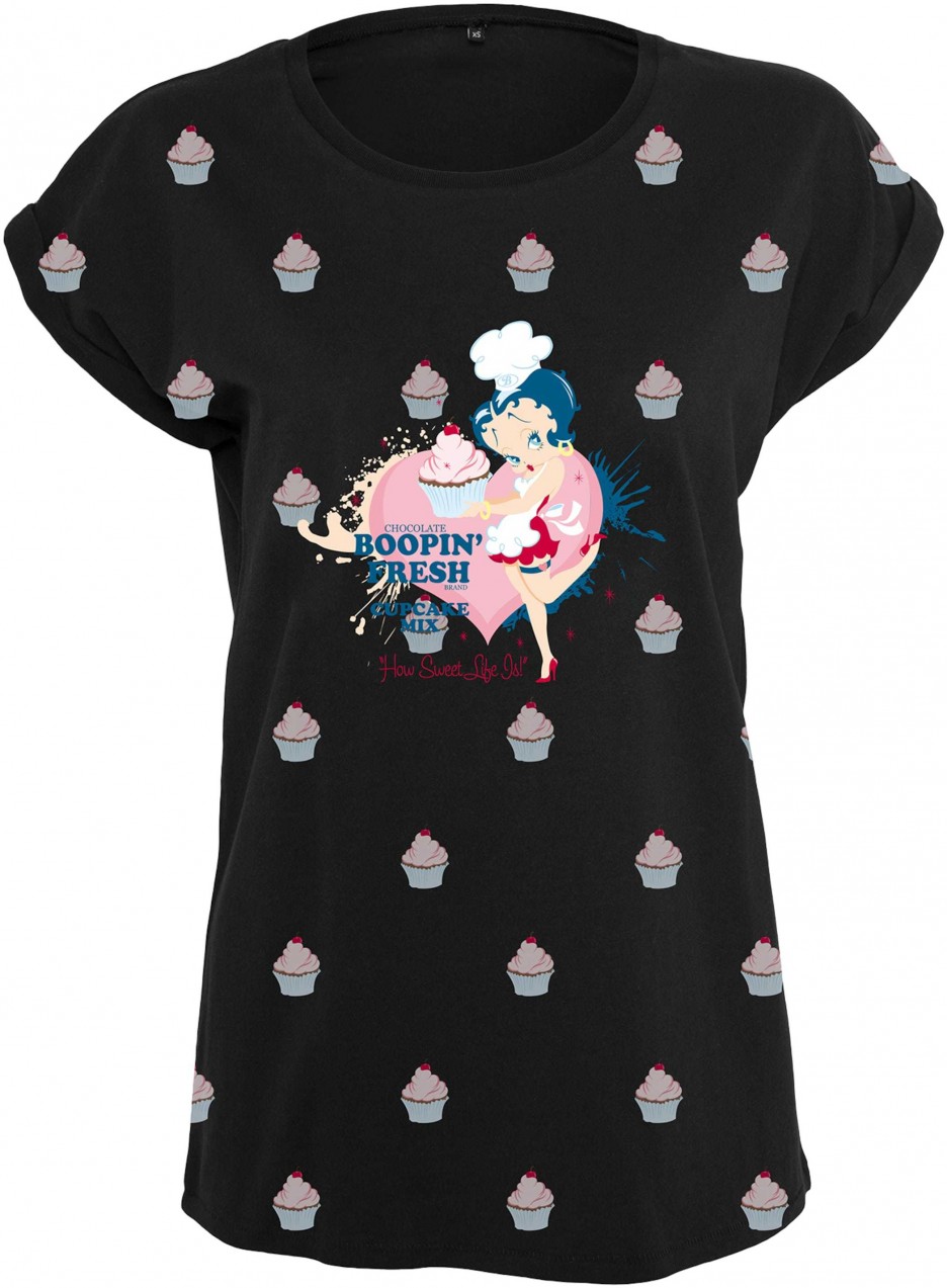 Merchcode Póló 'Ladies Betty Boop AOP Tee'  rózsaszín / fekete