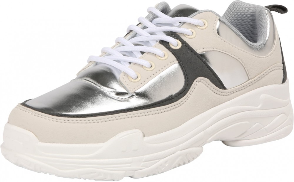 NA-KD Rövid szárú edzőcipők 'Aero Sneaker'  fekete / ezüst / fehér