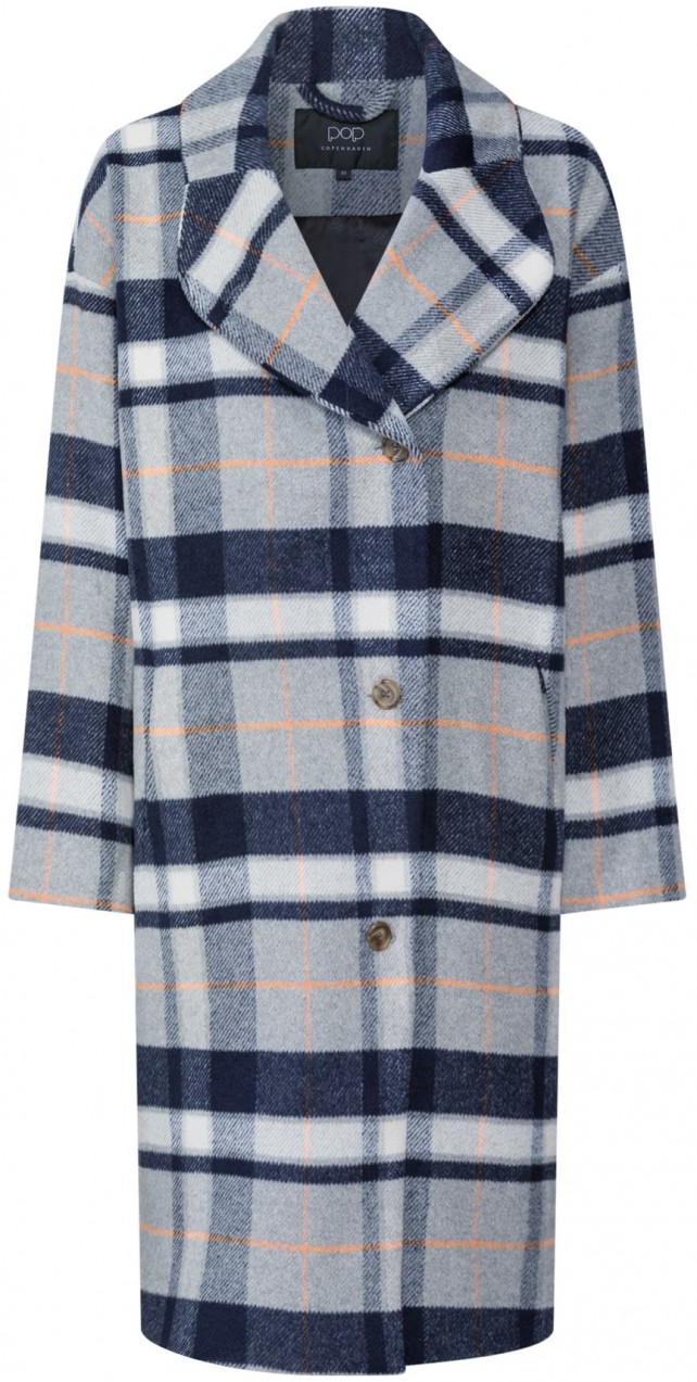 Pop Copenhagen Átmeneti kabátok 'Checked Cocoon Wool Coat'  kék / szürke