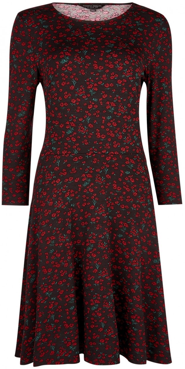 Dorothy Perkins Ruha 'RED DITSY FLORAL FIT AND FLARE'  piros / fekete