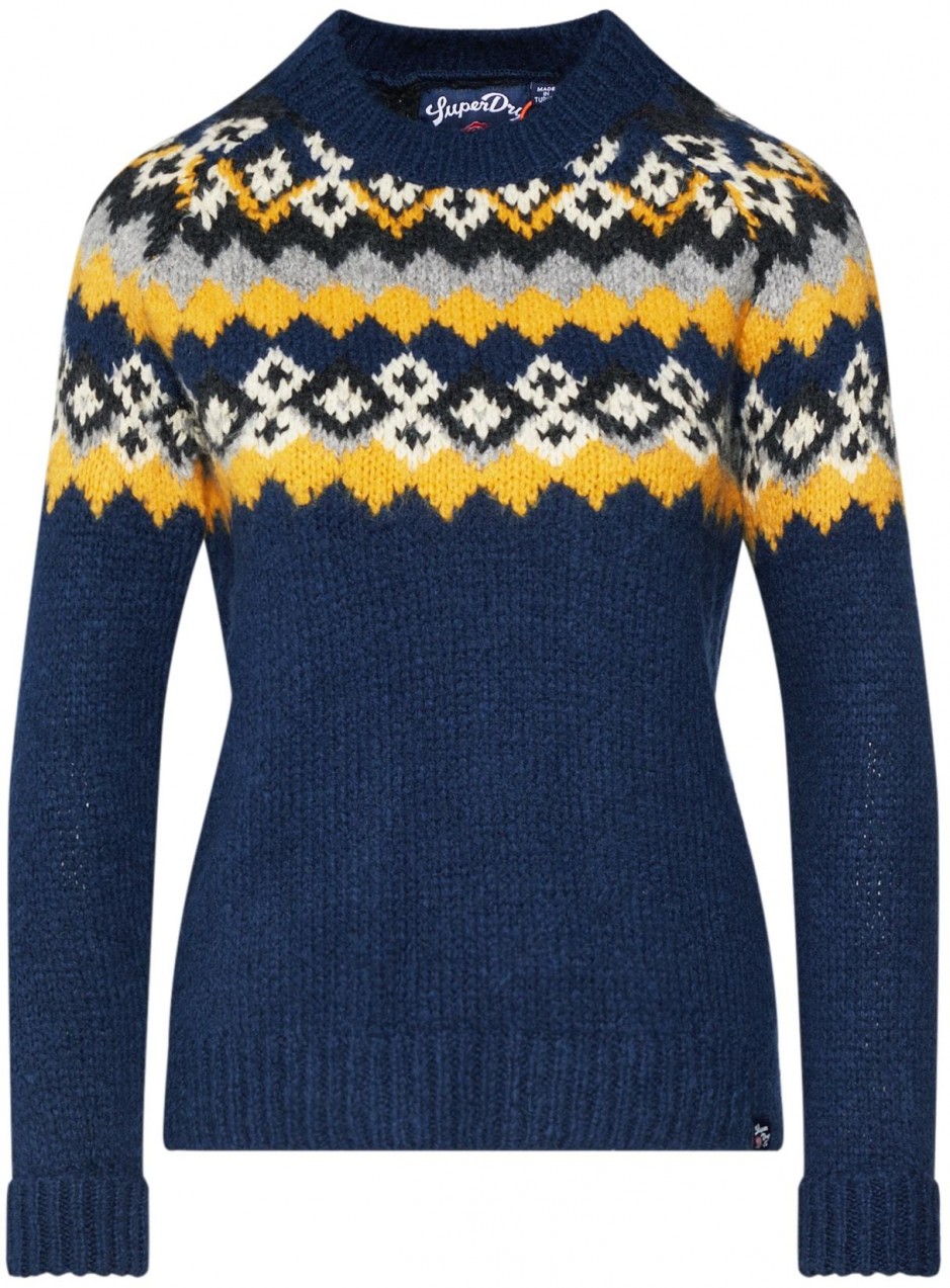 Superdry Pulóver 'SAVANNAH YOKE JACQUARD KNIT'  tengerészkék