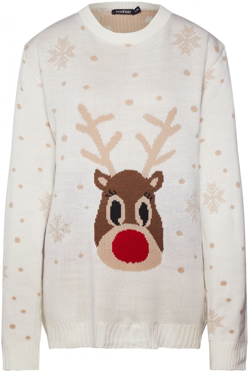 Boohoo Pulóver 'Snowflake Reindeer Christmas'  krém