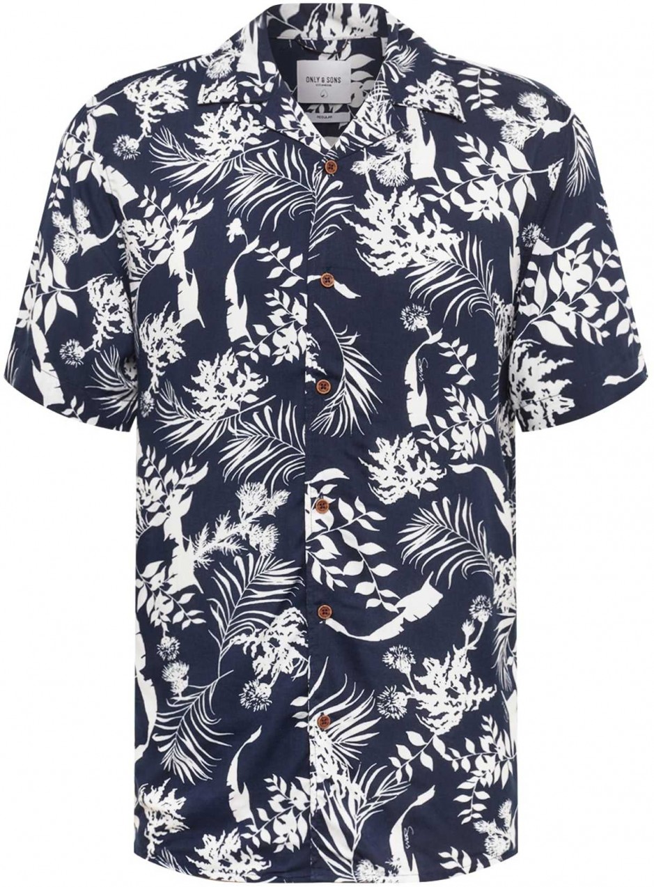 Only & Sons Ing 'onsLARRY SS AOP VISCOSE SHIRT'  éjkék / fehér