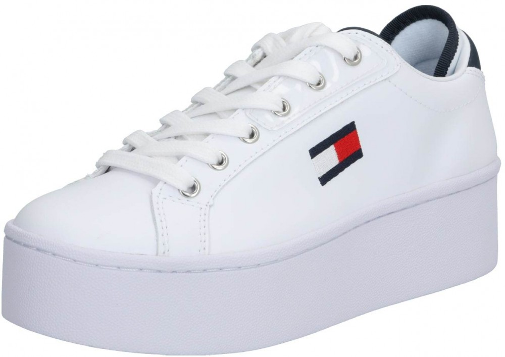 Tommy Jeans Rövid szárú edzőcipők  fehér / sötétkék / piros