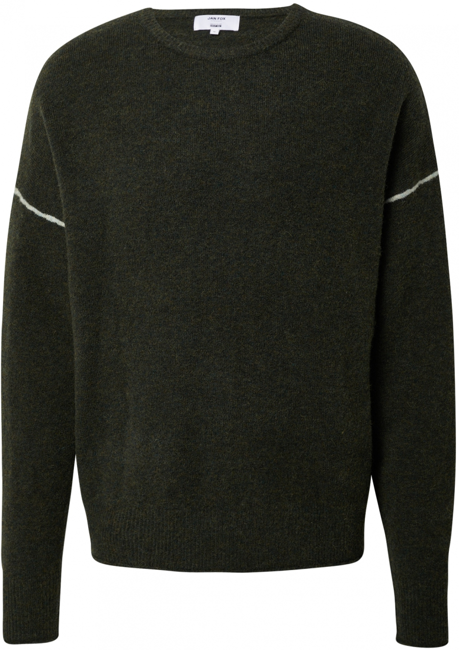 DAN FOX APPAREL Pulóver 'Thilo'  sötétzöld / fehér