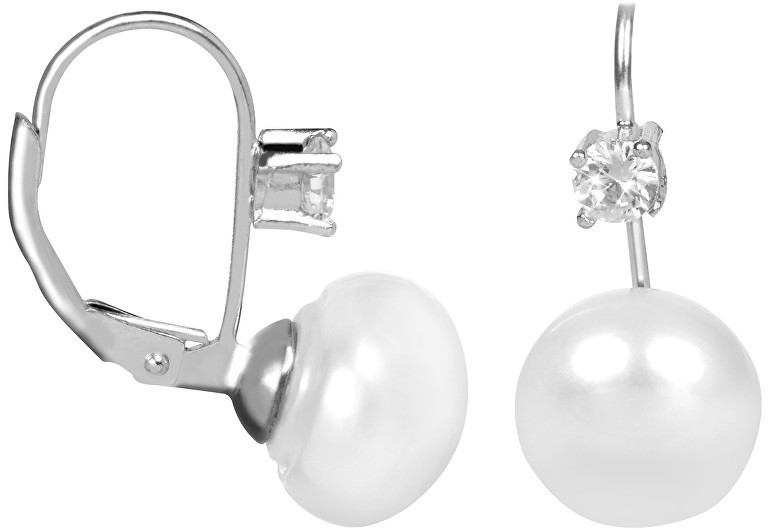 JwL Luxury Pearls Ezüst fülbevaló fehér gyönggyel és kristállyal JL0400