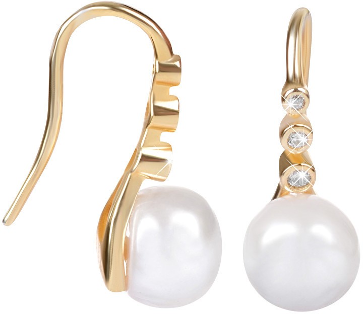 JwL Luxury Pearls Aranyozott függő  ezüst fülbevaló igazgyönggyel JL0411  