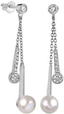 Silver Cat Stílusos ezüst fülbevalók cirkonokkal és gyöngyszemmel SC338 galéria