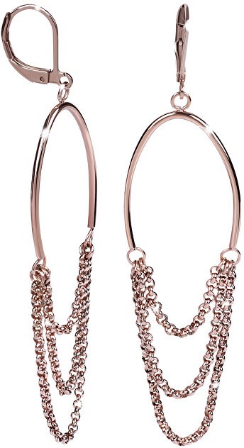 Troli Rózsaszín aranyozott acél fülbevalók láncokkal
