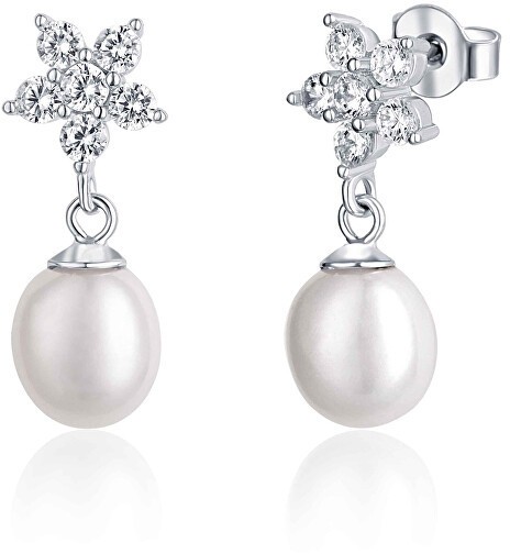 JwL Luxury Pearls Stílusos ezüst fülbevaló gyönggyel és cirkónium kővel JL0606