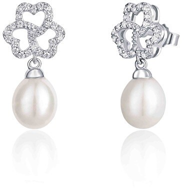 JwL Luxury Pearls Csillogó ezüst fülbevaló gyönggyel és cirkónium kővel JL0609