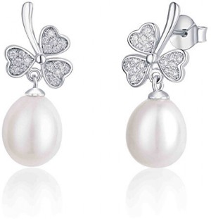 JwL Luxury Pearls Négylevelű lóhere ezüst fülbevaló gyönggyel és cirkónium kővel JL0618 galéria