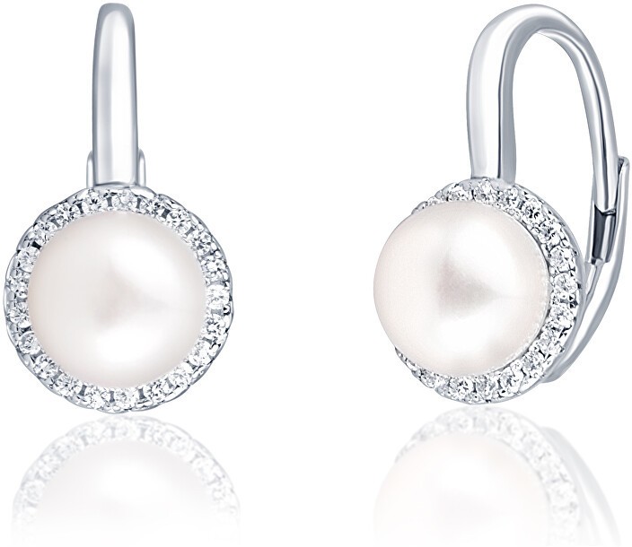 JwL Luxury Pearls Elegáns ezüst fülbevaló gyönggyel és cirkónium kővel JL0640
