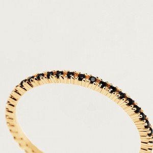 PDPAOLA Aranyozott gyűrű fekete cirkónium kővel  fekete Essential Gold AN01-348 52 mm galéria
