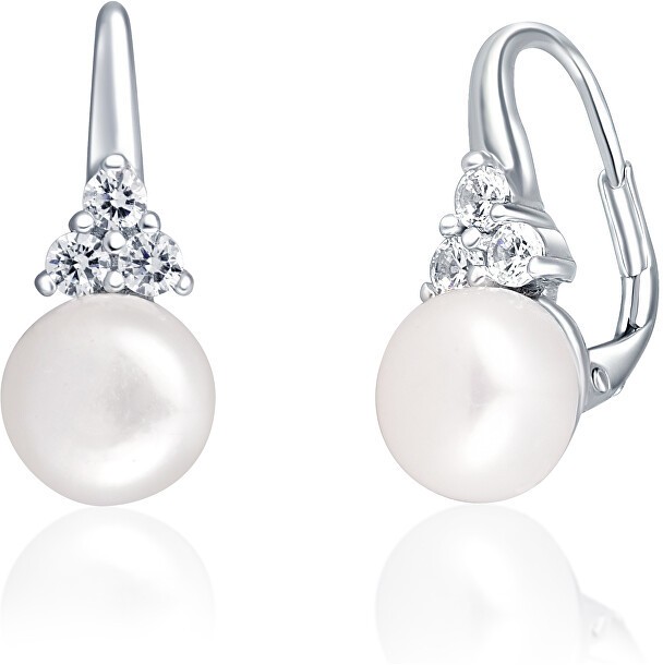 JwL Luxury Pearls Luxus ezüst fülbevalók valódi gyönggyel és cirkónium kövekkel JL0641