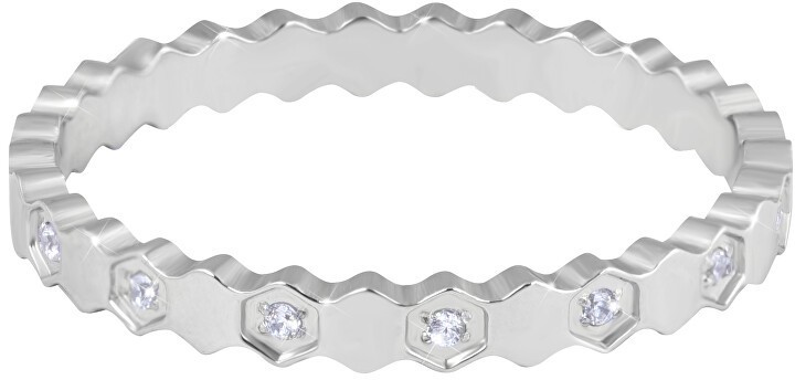 Troli Divatos dupla acél gyűrű átlátszó cirkónium kövekkel Silver 63 mm