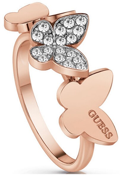 Guess Elegáns bronz gyűrű pillangóval UBR78005 58 mm