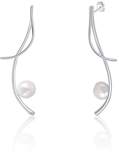 JwL Luxury Pearls Hosszú ezüst fülbevalók valódi barokk gyöngyökkel és cirkónium kövekkel JL0681
