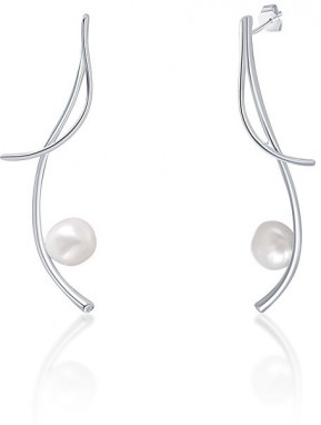 JwL Luxury Pearls Hosszú ezüst fülbevalók valódi barokk gyöngyökkel és cirkónium kövekkel JL0681 galéria