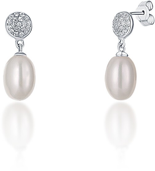 JwL Luxury Pearls Ezüst fülbevalók valódi gyönggyel és cirkónium kövekkel JL0684