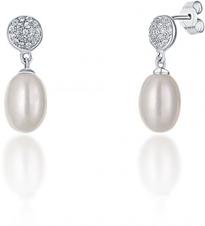 JwL Luxury Pearls Ezüst fülbevalók valódi gyönggyel és cirkónium kövekkel JL0684 galéria