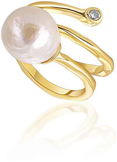 JwL Luxury Pearls Aranyozott gyűrű valódi gyönggyel és cirkónium kövekkel JL0692 54 mm