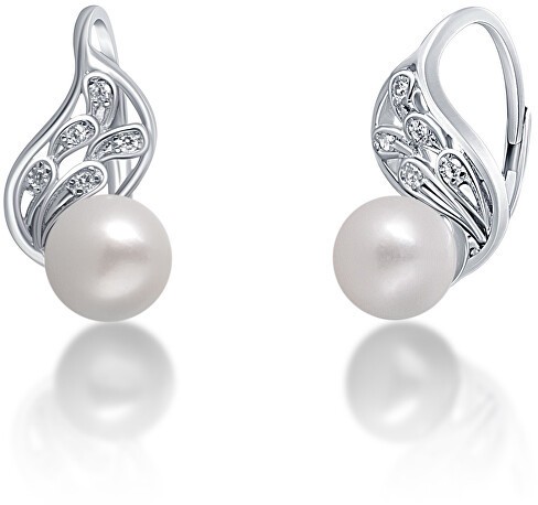 JwL Luxury Pearls Gyönyörű ezüst fülbevalók valódi fehér gyöngyből JL0706