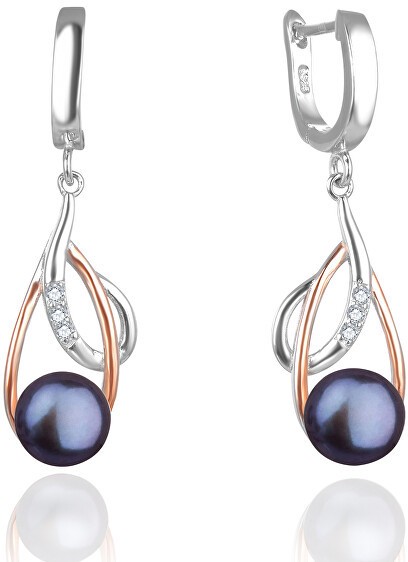 Beneto Luxus bicolor fülbevaló valódi sötét gyöngyökkel AGUC2676P-DARK BLUE