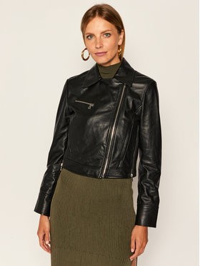 Sportmax Code Bőrkabát Alec 74460206 Fekete Slim Fit
