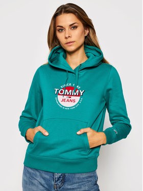 Tommy Jeans Pulóver Tjw Essential Logo DW0DW08974 Zöld Regular Fit