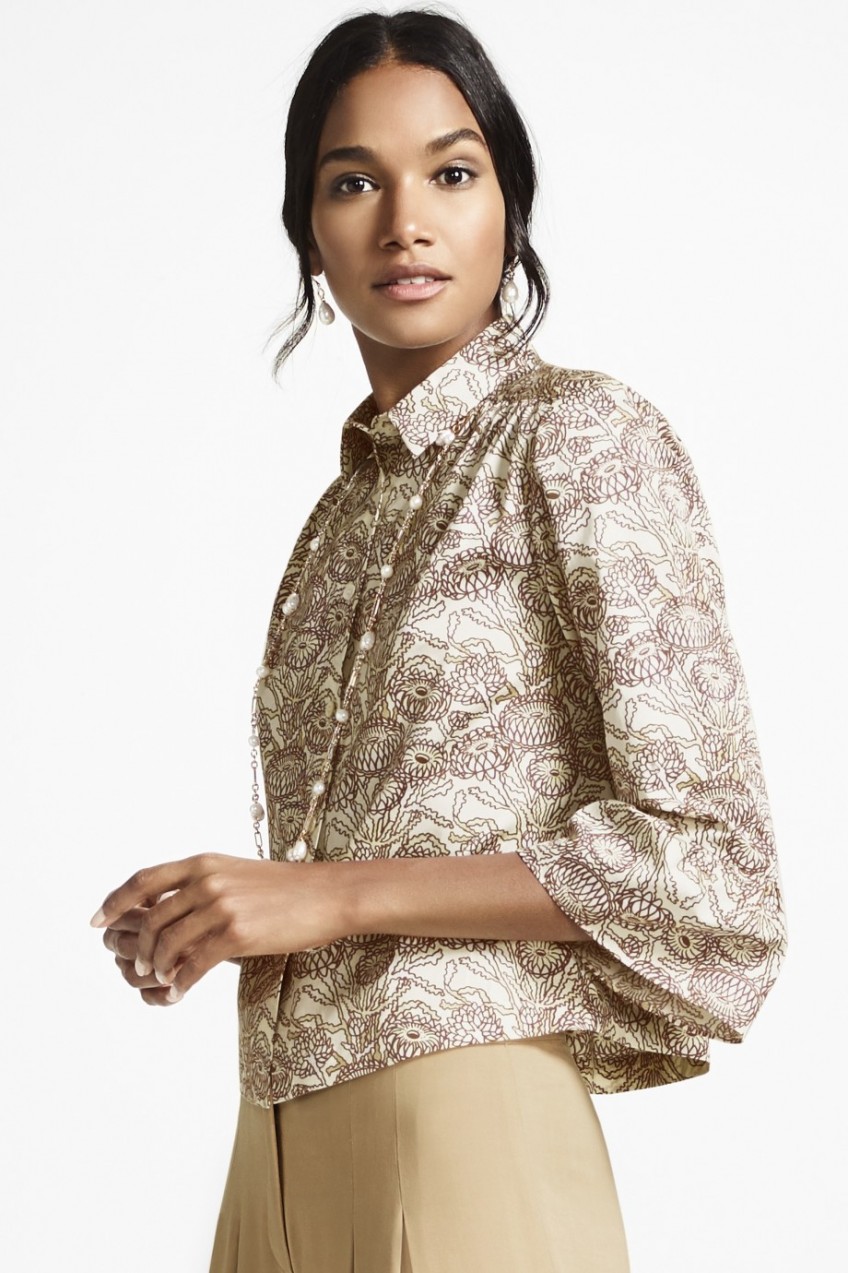 Ing Brooks Brothers Floral-Print Cotton Sateen Bell-Sleeve Blouse