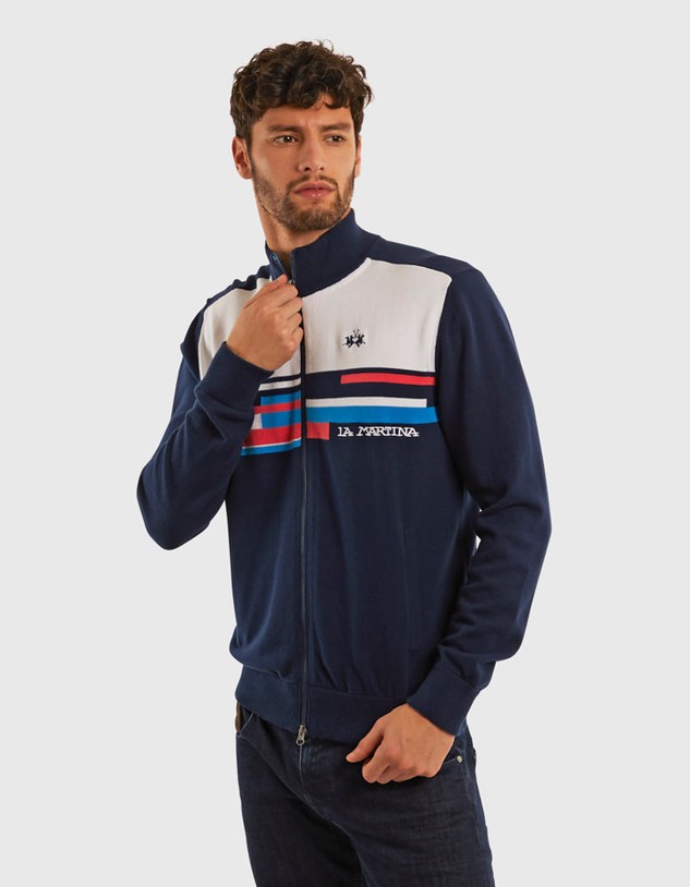 Pulóver La Martina Man Tricot Full Zip Gg.10 Cott