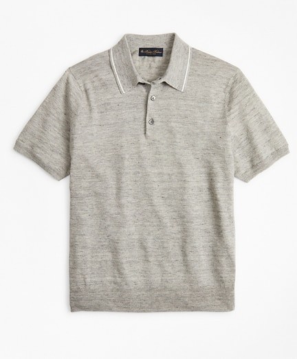 Póló Brooks Brothers Swt Linen Cotton Jersey Polo Grey Htr