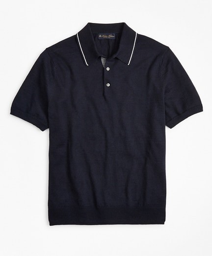 Póló Brooks Brothers Swt Linen Cotton Jersey Polo Navy