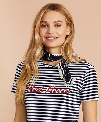Póló Brooks Brothers Knt Ctnblend Ss Rf Stripe Strp Rf Script Logo