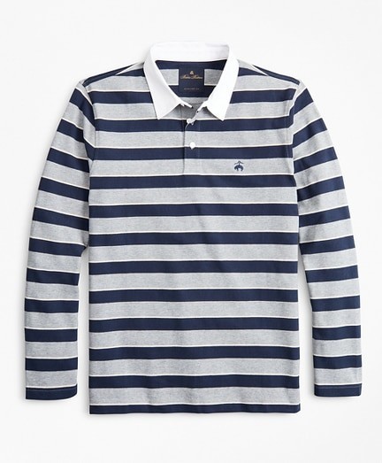 Póló Brooks Brothers Knt Ml Stripe Rugby Grey Heather