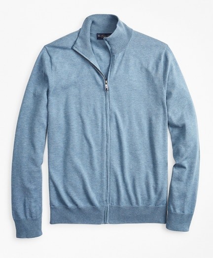 Pulóver Brooks Brothers Swt New Supctn Full Zip Med Blue Htr