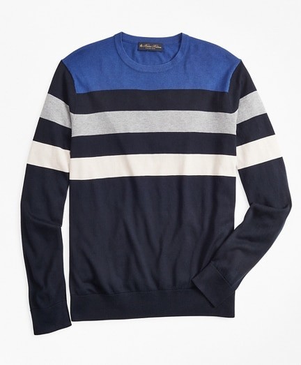 Pulóver Brooks Brothers Swt Ml Silk Cotton Stp Crew Navy Combo